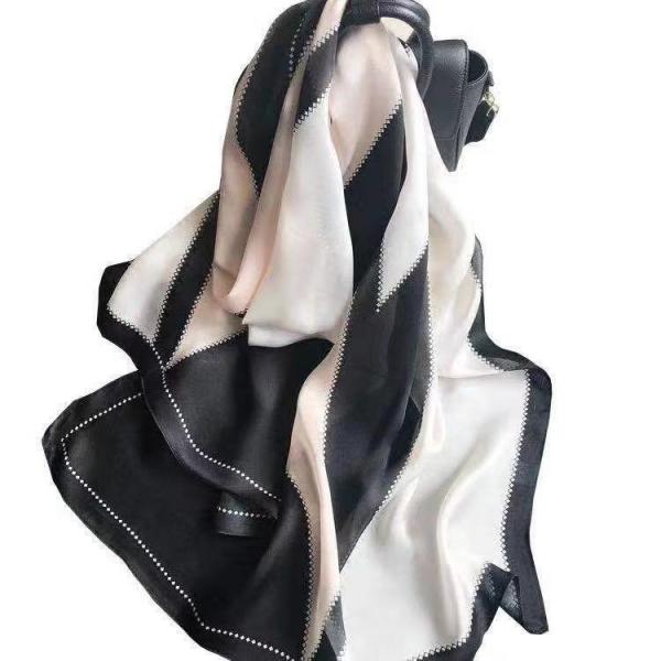 Scarf 100% Silk Georgette White Black Rose